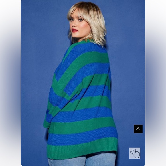 Torrid Lovesick Blue and Green Striped Skull Sweater Size 0 - Picture 4 of 6